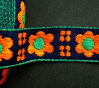 Band - Blauw met oranje/groen bloem  25 mm