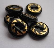 Glasknopf- Schwarz - Goldfarbe  13 mm