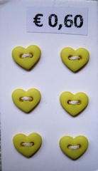 6 minihartjes  - geel  6  x 7 mm