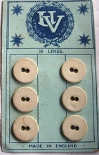 6 Linnen knopen - Verzamelkaart 19 mm